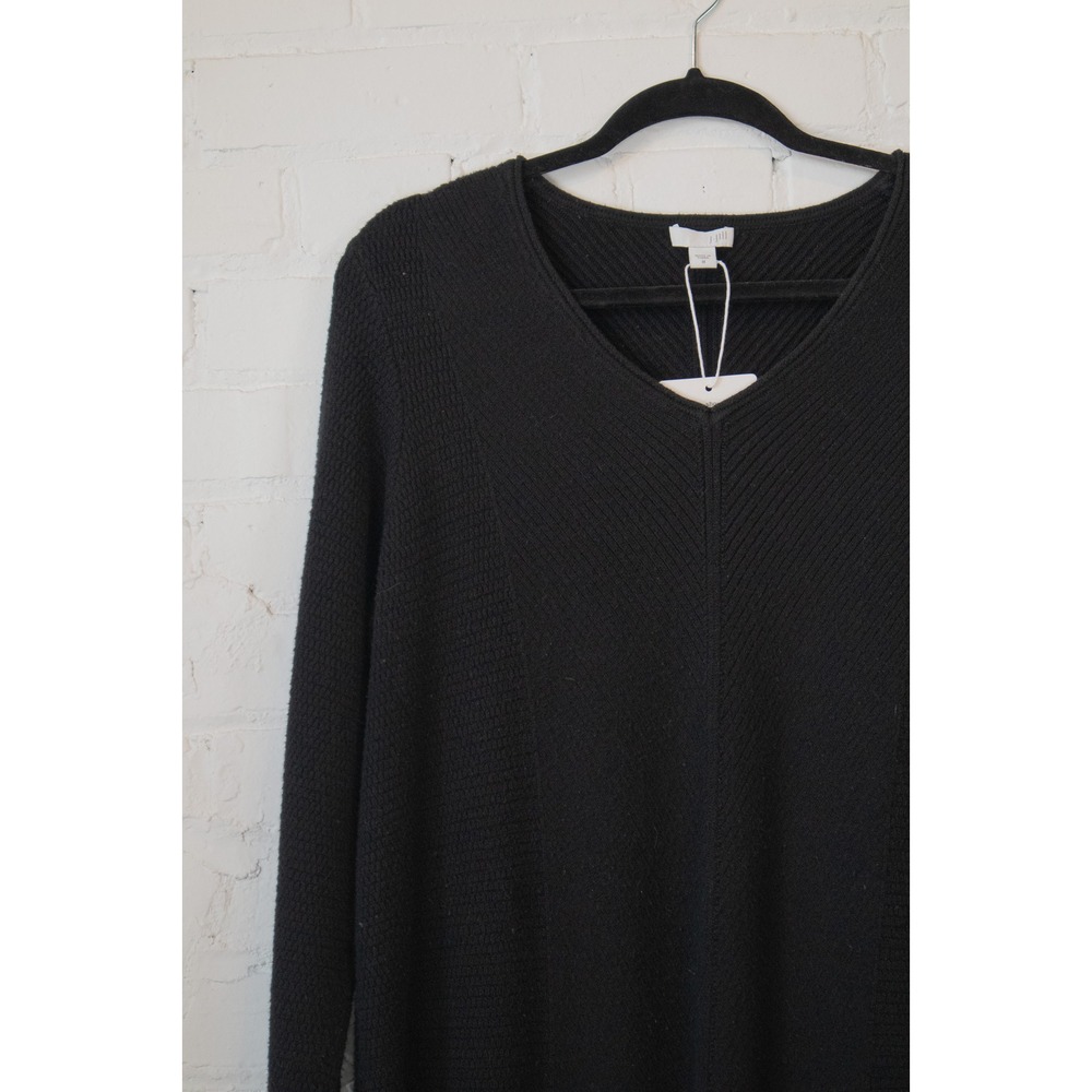 J. Jill Black V-Neck Tunic Sweater Mixed Stitch Cotton Blend Long Sleeve Medium - Picture 2 of 6